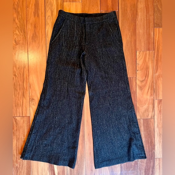 Free People Black Tweed Wide-Leg Wool Pants - Picture 2 of 9